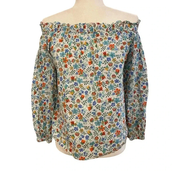 J. Crew Liberty Of London Art Edenham Off Shoulder Blouse Size 4 Floral Boho - Picture 1 of 8